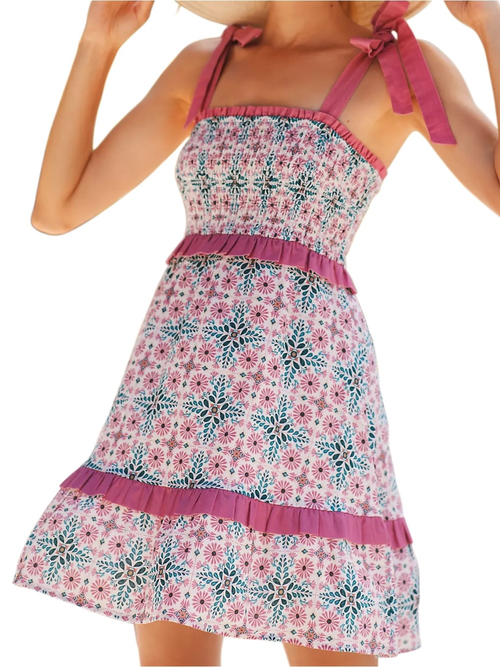 Anthropologie Joy Tie-Shoulder Smocked Mini Dress